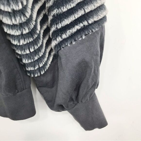 Young Fabulous and Broke Gray Faux Fur Stripe Sleeve Cozy Pullover - Picture 11 of 16